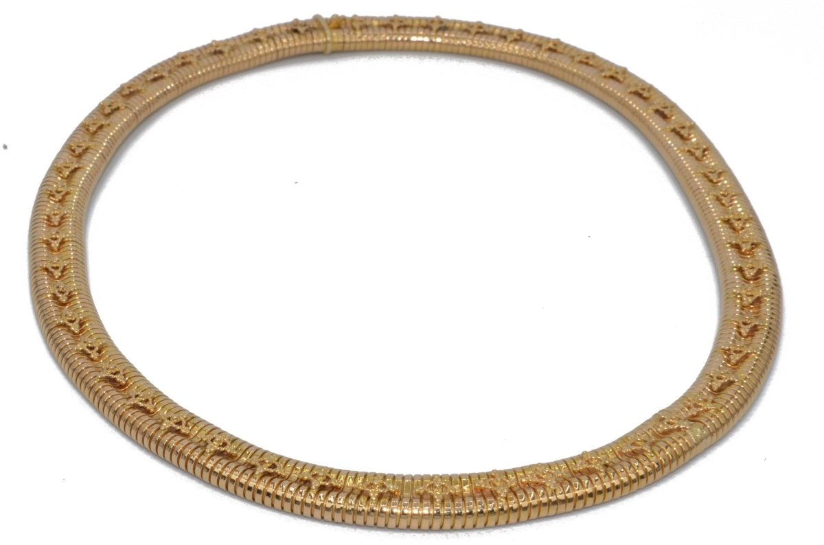 Collier Tubogas des années 1950 en or jaune orné de motifs sur toute la maille - Castafiore