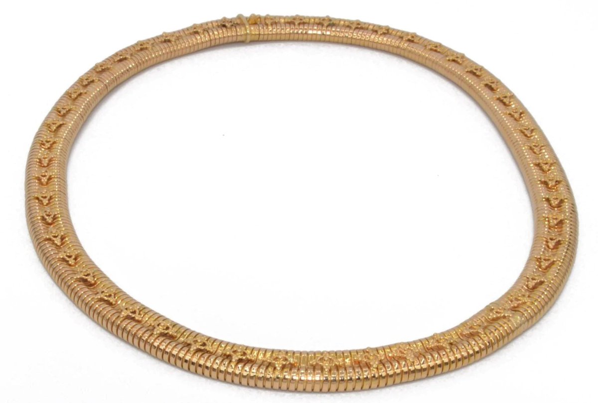 Collier Tubogas des années 1950 en or jaune orné de motifs sur toute la maille - Castafiore