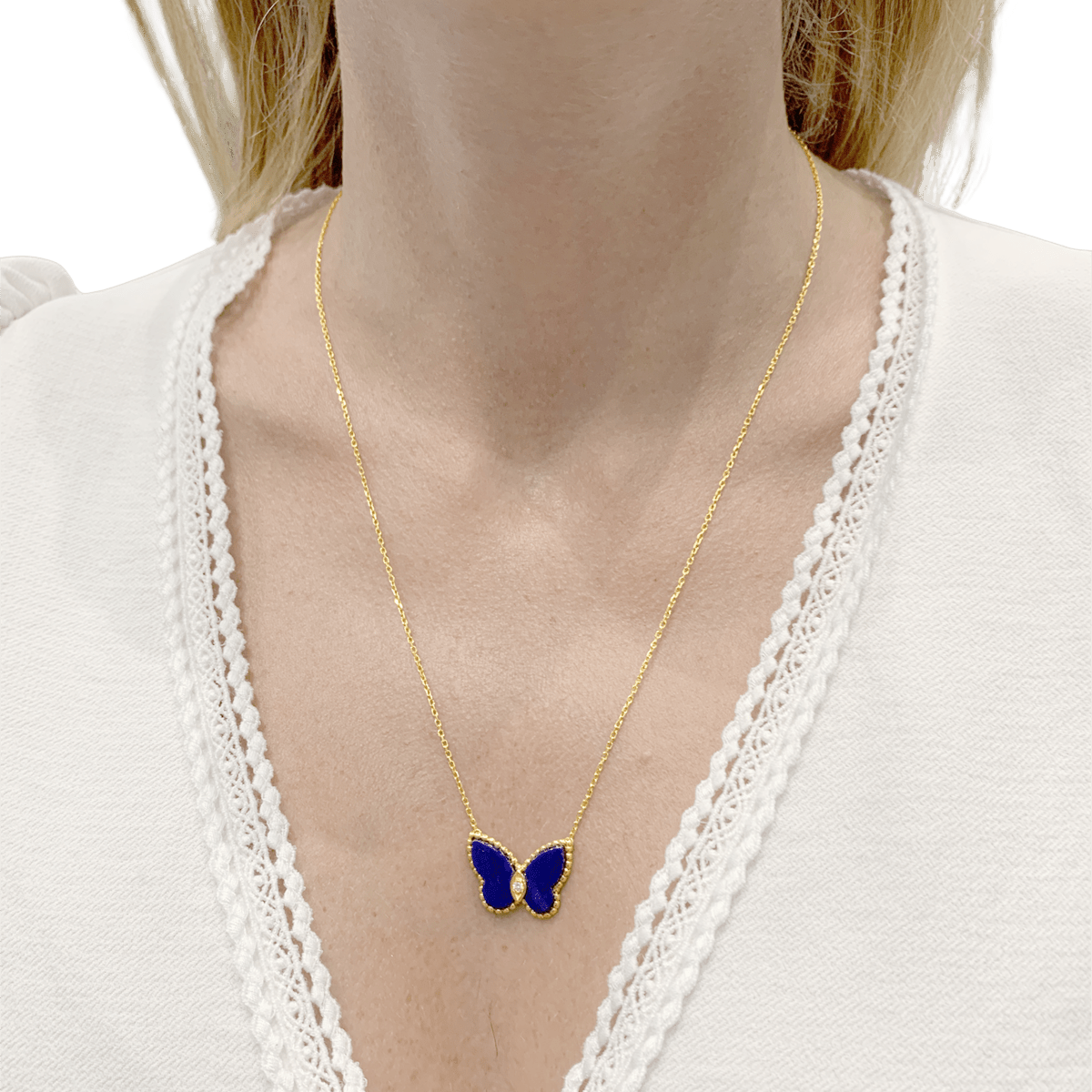 Collier VAN CLEEF & ARPELS Papillon maille forçat en or jaune, lapis-lazuli et diamant - Castafiore