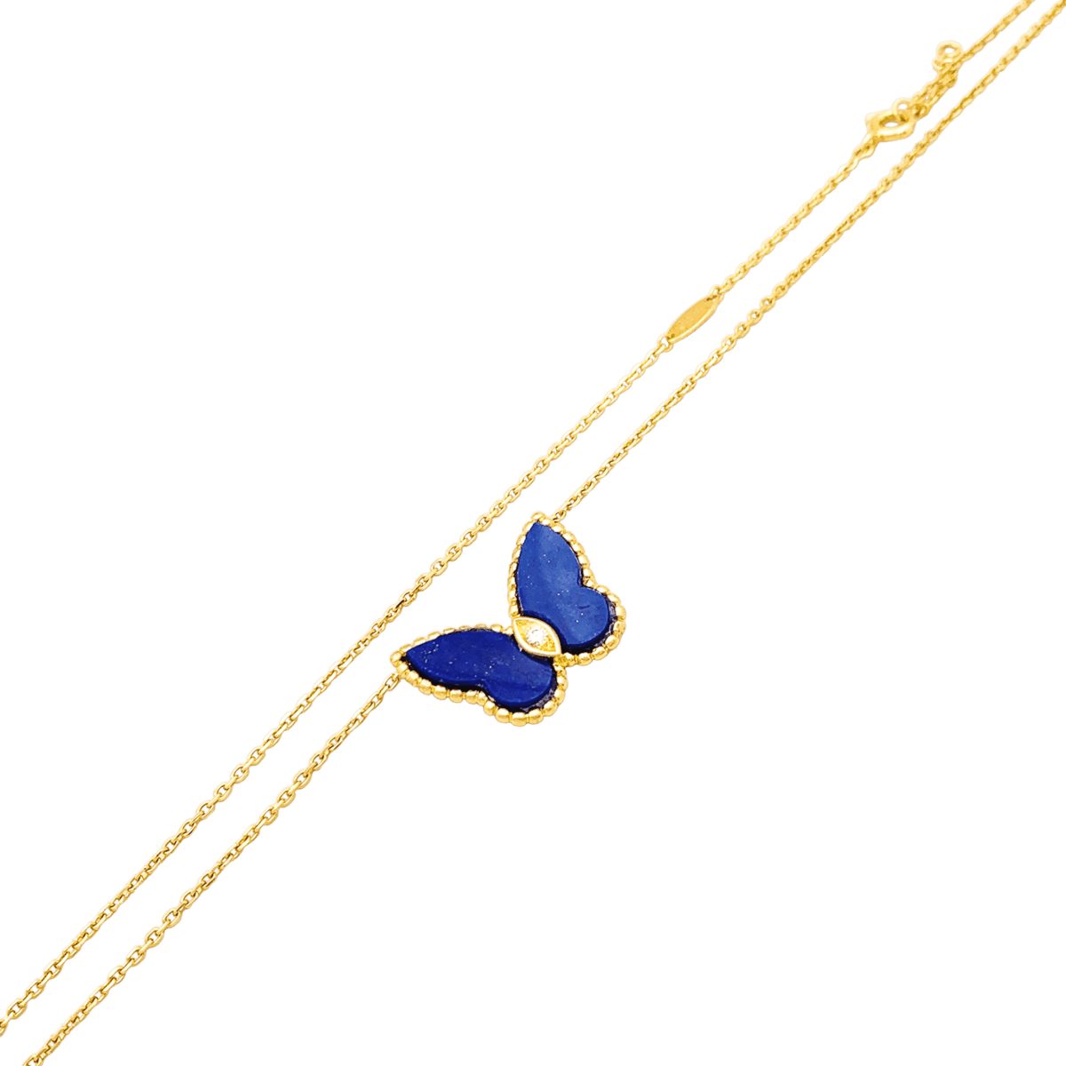 Collier VAN CLEEF & ARPELS Papillon maille forçat en or jaune, lapis-lazuli et diamant - Castafiore