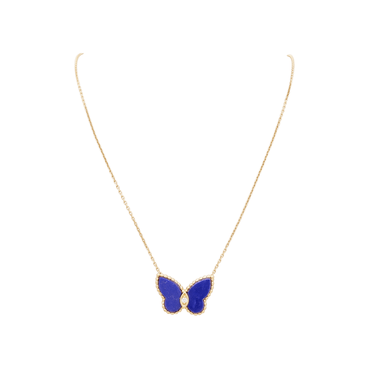 Collier VAN CLEEF & ARPELS Papillon maille forçat en or jaune, lapis-lazuli et diamant - Castafiore