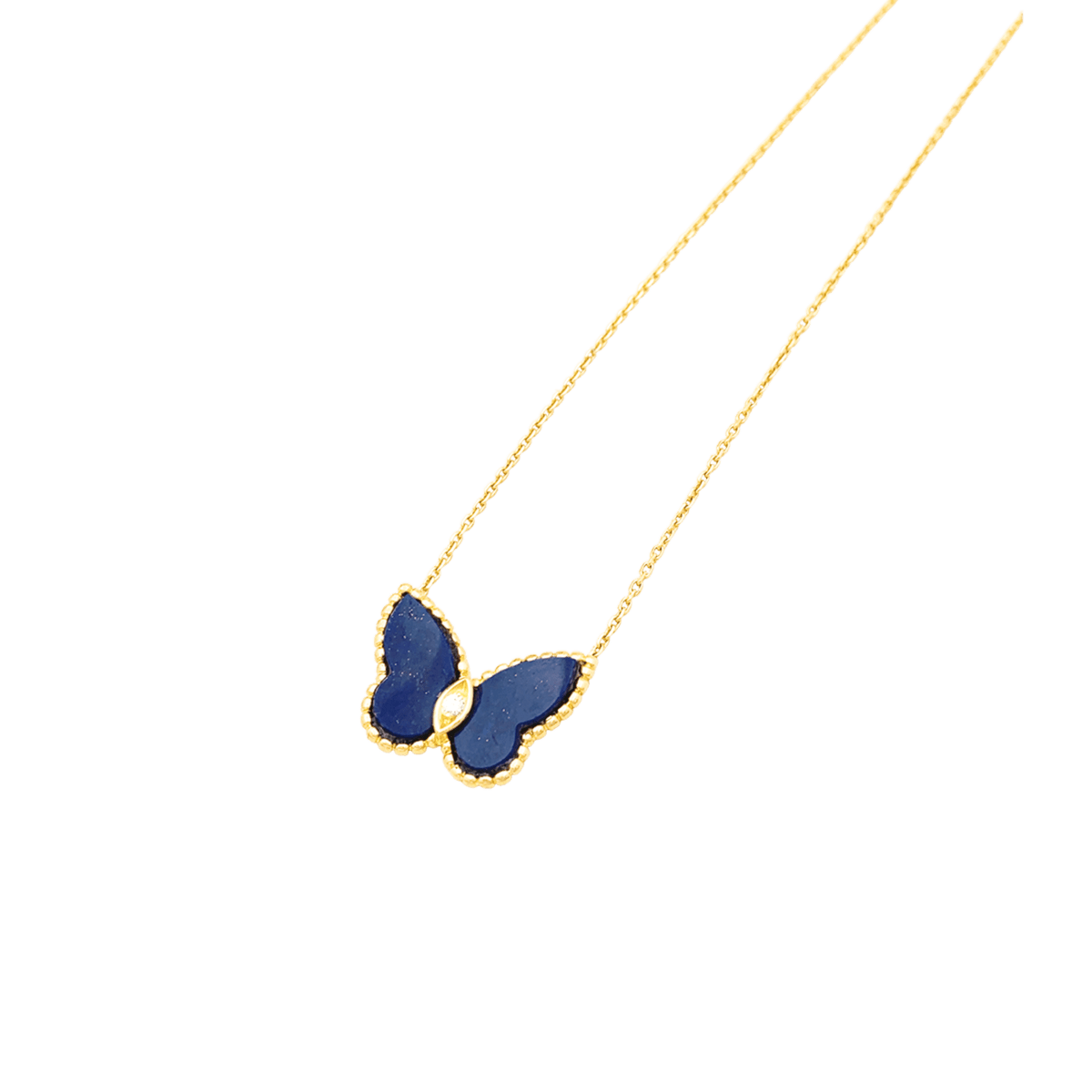 Collier VAN CLEEF & ARPELS Papillon maille forçat en or jaune, lapis-lazuli et diamant - Castafiore