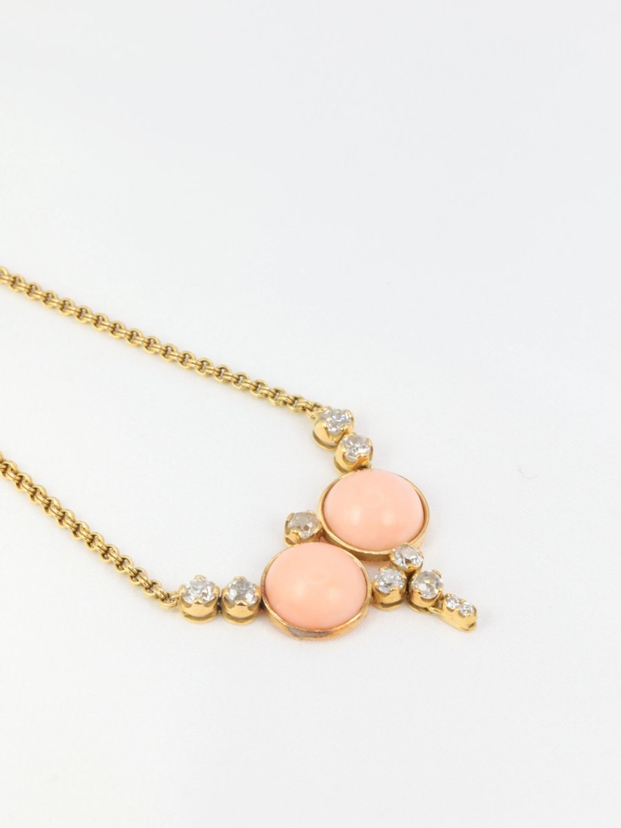 Collier vintage en or, corail et diamants taille ancienne - Castafiore