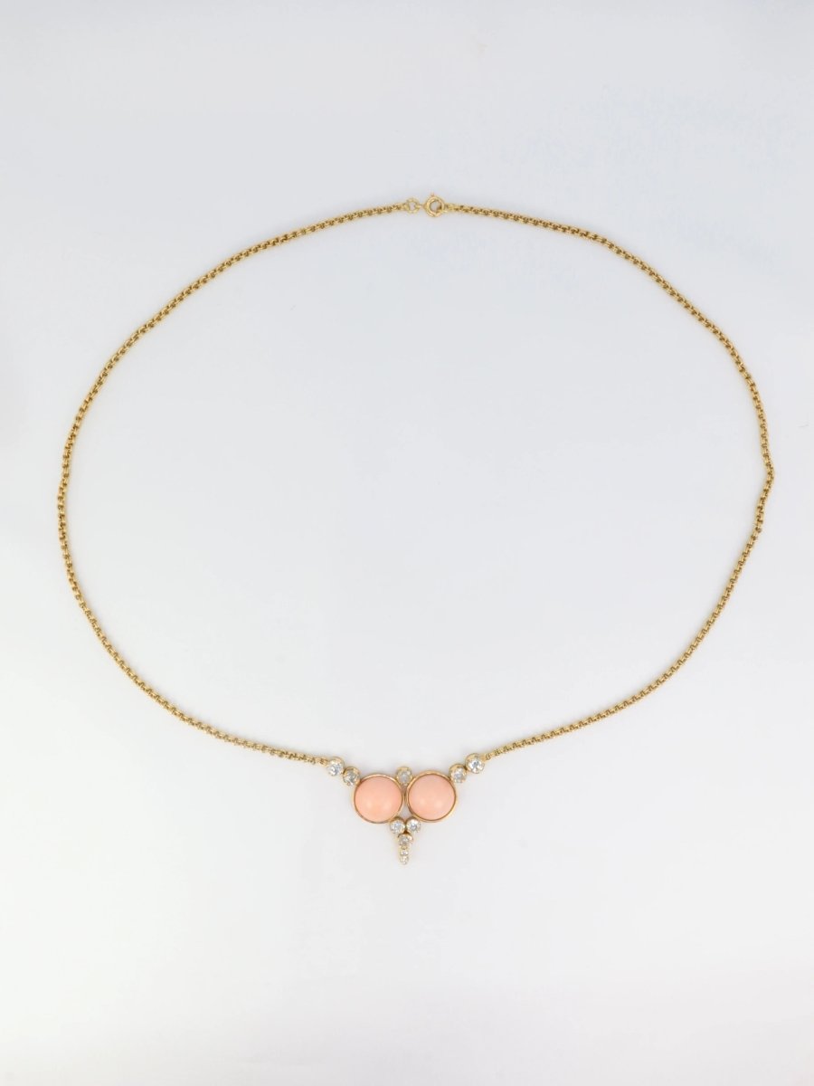 Collier vintage en or, corail et diamants taille ancienne - Castafiore