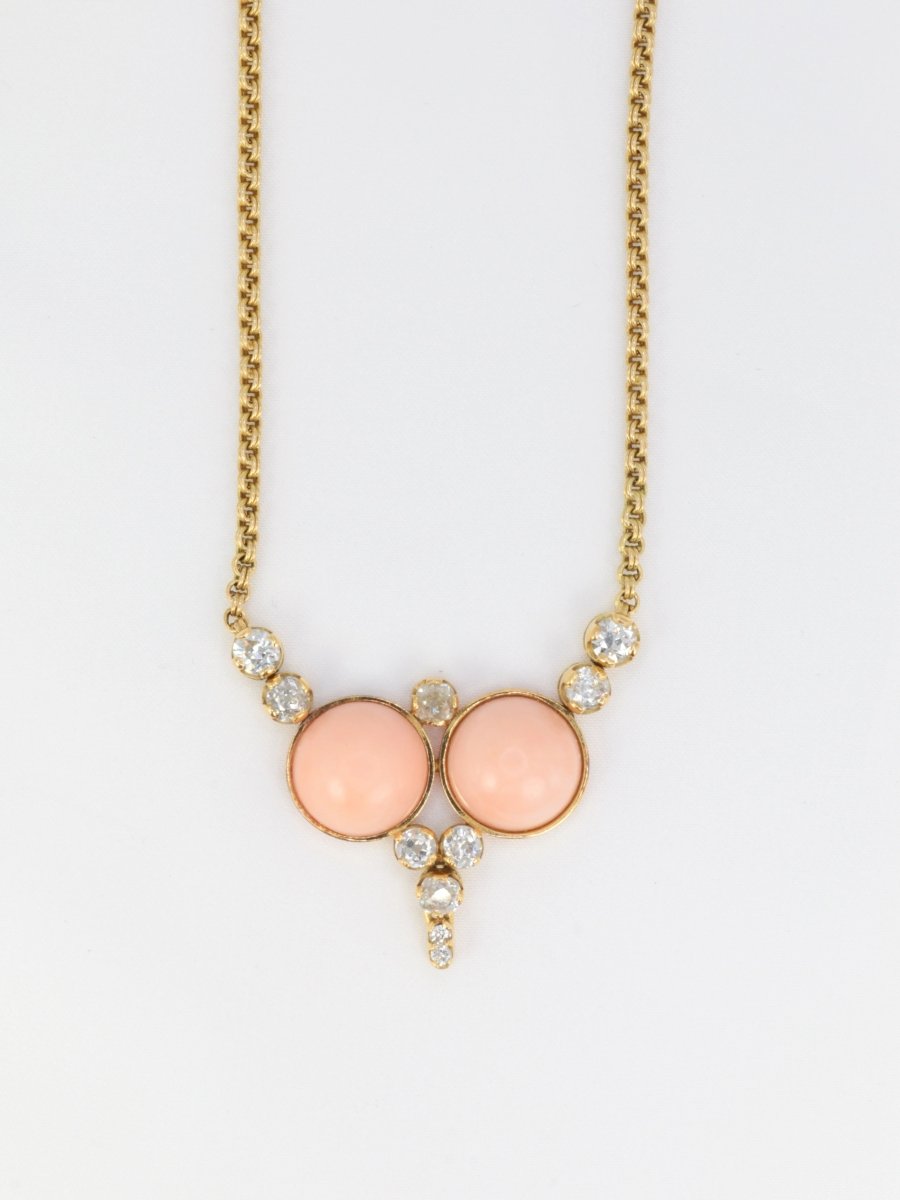 Collier vintage en or, corail et diamants taille ancienne - Castafiore