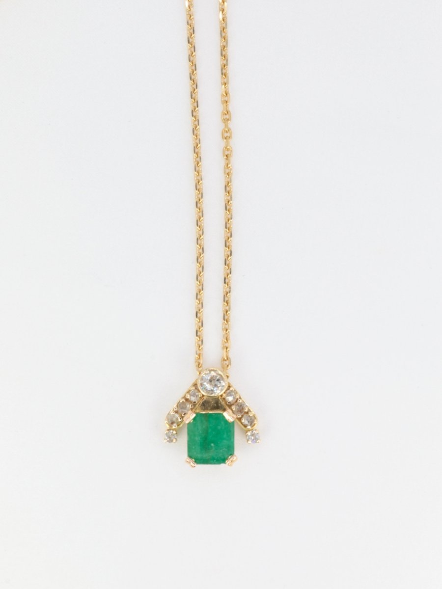 Collier vintage en or, émeraude et diamants - Castafiore