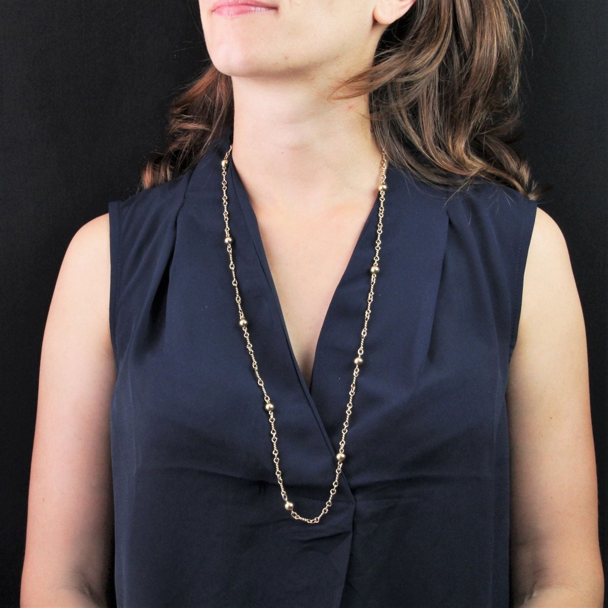 Collier vintage en or long perles d'or et maillons torsadés - Castafiore