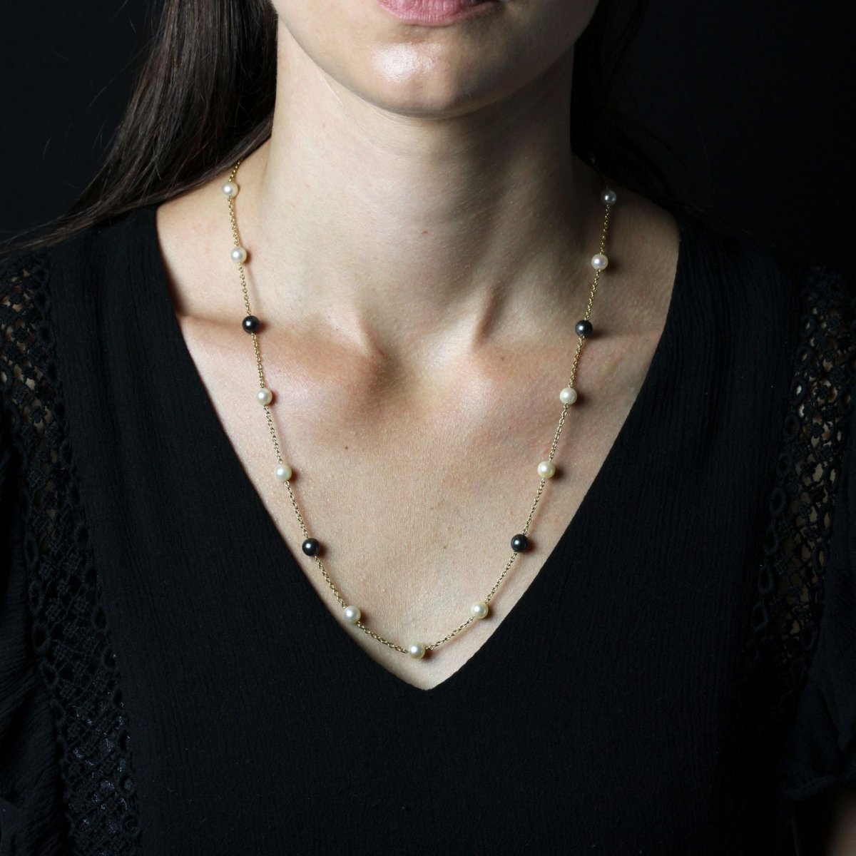 Collier VINTAGE Maille forçat en or jaune et perles de culture - Castafiore