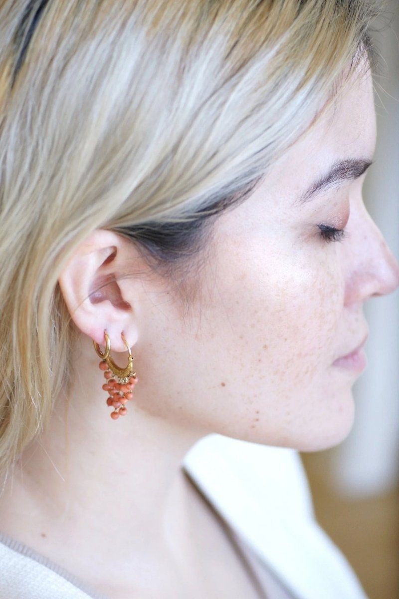 Créoles anciennes or et corail - Castafiore