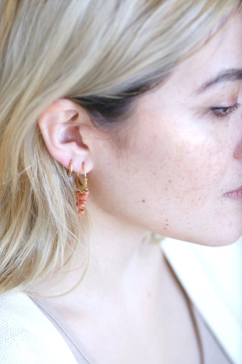 Créoles anciennes or et corail - Castafiore