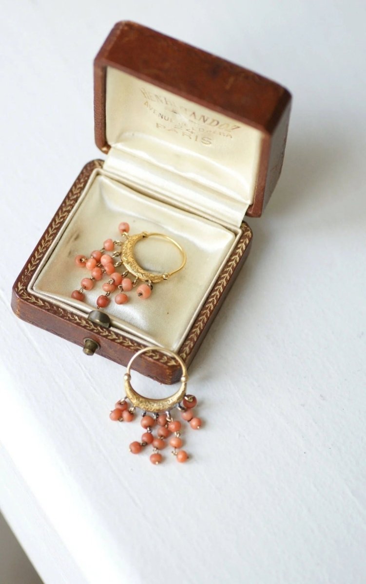 Créoles anciennes or et corail - Castafiore