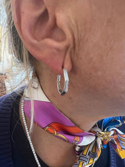 Créoles Octogonales Diamants Or Gris 18 Carats - Castafiore