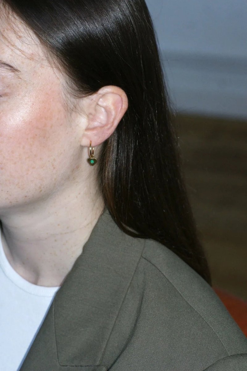 Créoles Or Jaune Coeur Emeraude Colombienne - Castafiore