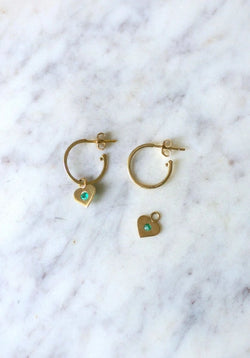 Créoles Or Jaune Coeur Emeraude Colombienne - Castafiore