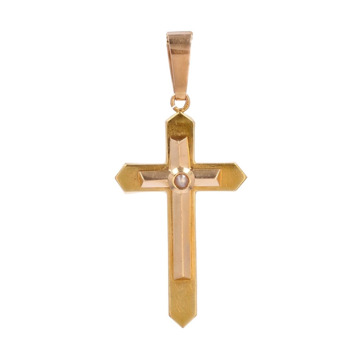 Croix ancienne 2 ors perle - Castafiore