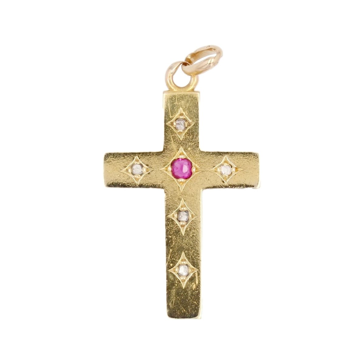 Croix ANCIENNE Diamants et rubis en or jaune - Castafiore