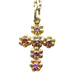 Croix ancienne et sa chaîne en or jaune et tourmalines, époque fin XIXe siècle. - Castafiore