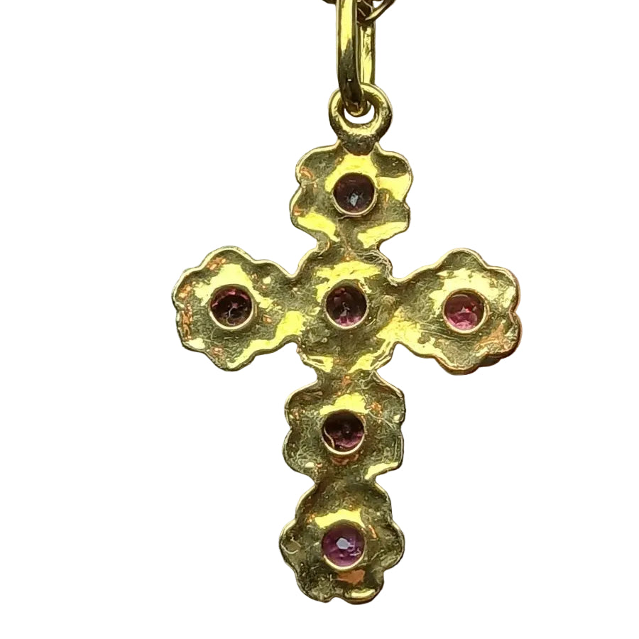 Croix ancienne et sa chaîne en or jaune et tourmalines, époque fin XIXe siècle. - Castafiore