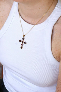 Croix Ancienne Grenats et Perles sur Or jaune - Castafiore