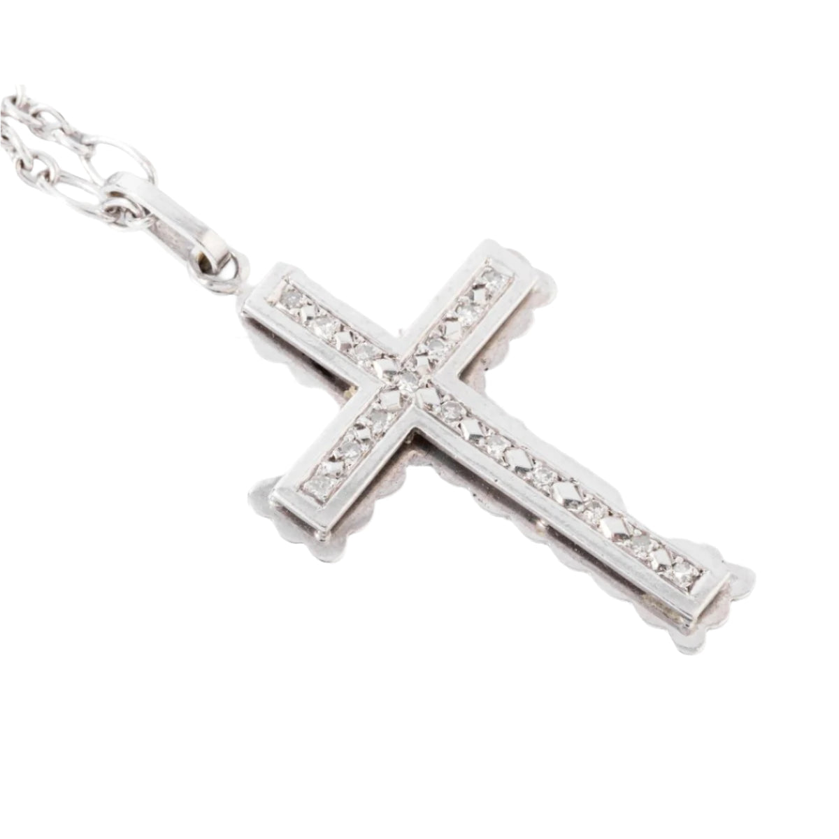 Croix en diamant or gris sur chaine - Castafiore