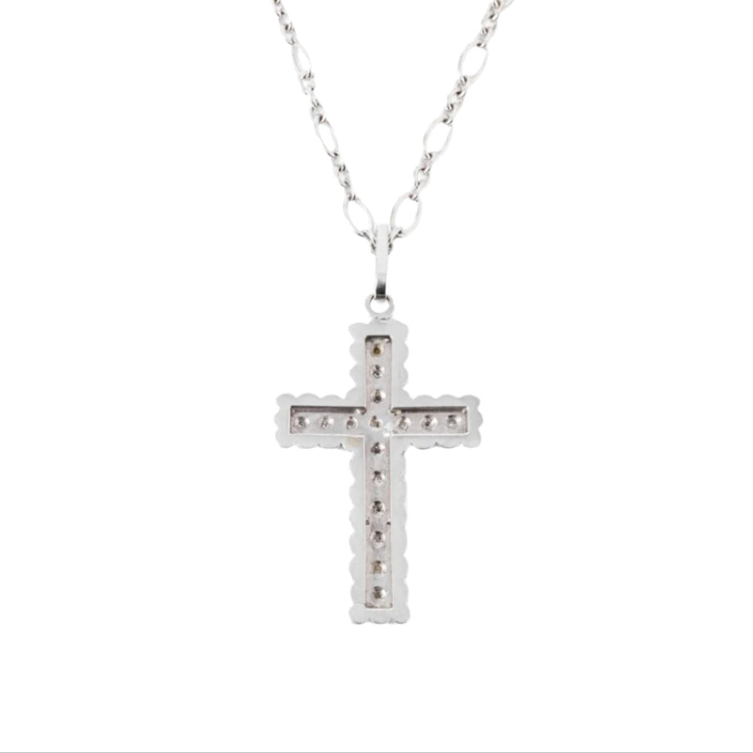 Croix en diamant or gris sur chaine - Castafiore