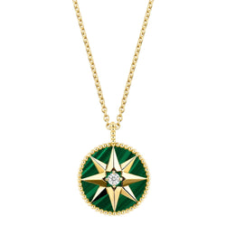 Collier Pendentif DIOR "Rose des Vents" MM en or jaune, malachite et diamant