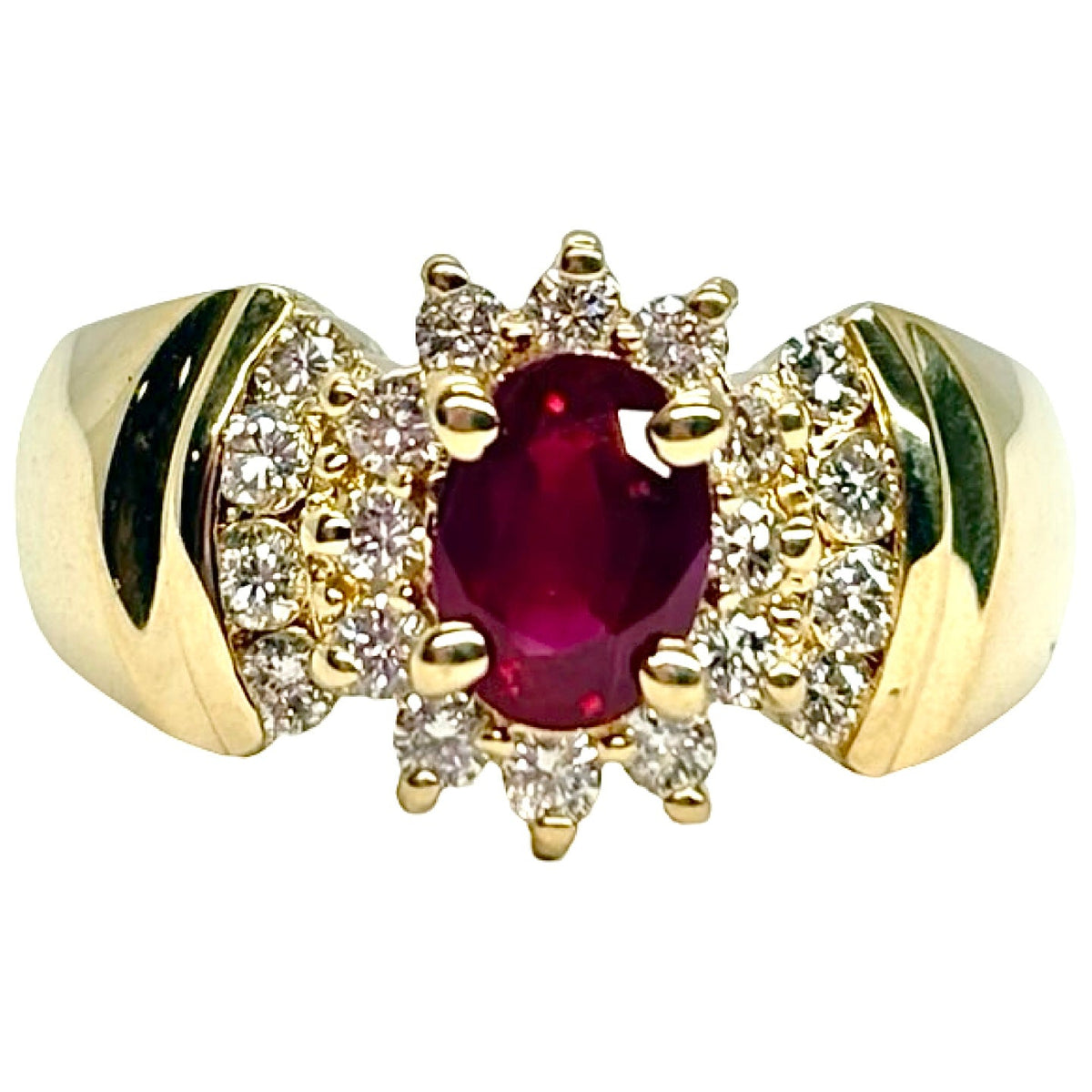 Bague Tank en or jaune, rubis et diamants