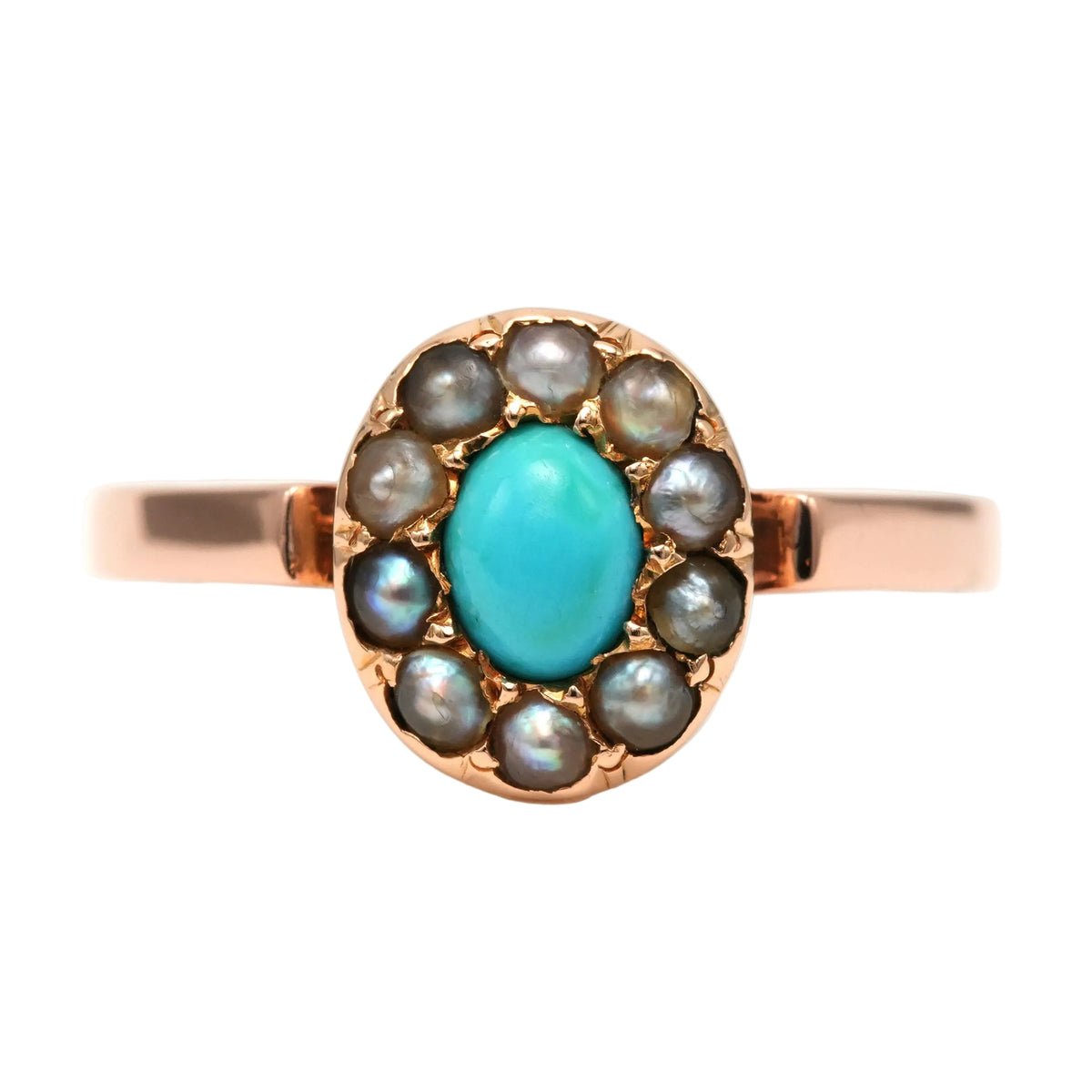 Bague Entourage en or jaune, perles et turquoise