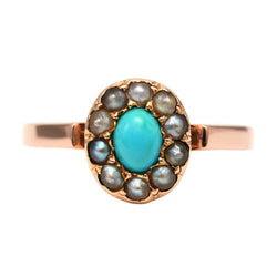 Bague Entourage en or jaune, perles et turquoise