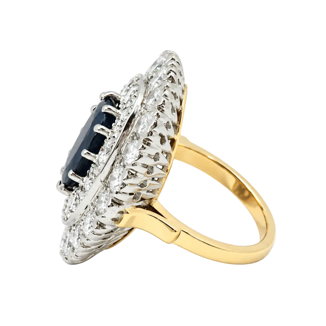 Bague Pompadour en or blanc, or jaune, saphir et diamants