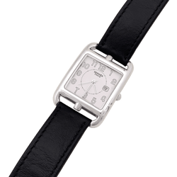 Montre Hermès, "Cape Cod", acier, cuir, grand modèle.