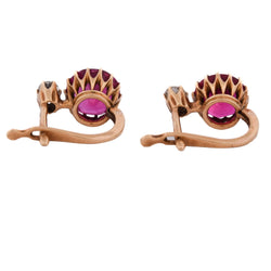 Boucles d'oreilles Dormeuses en or jaune, rubis et diamants