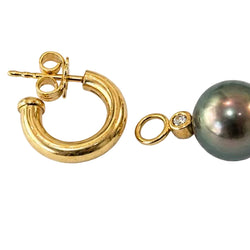 Boucles d'oreilles Créoles en or jaune, perles et diamants