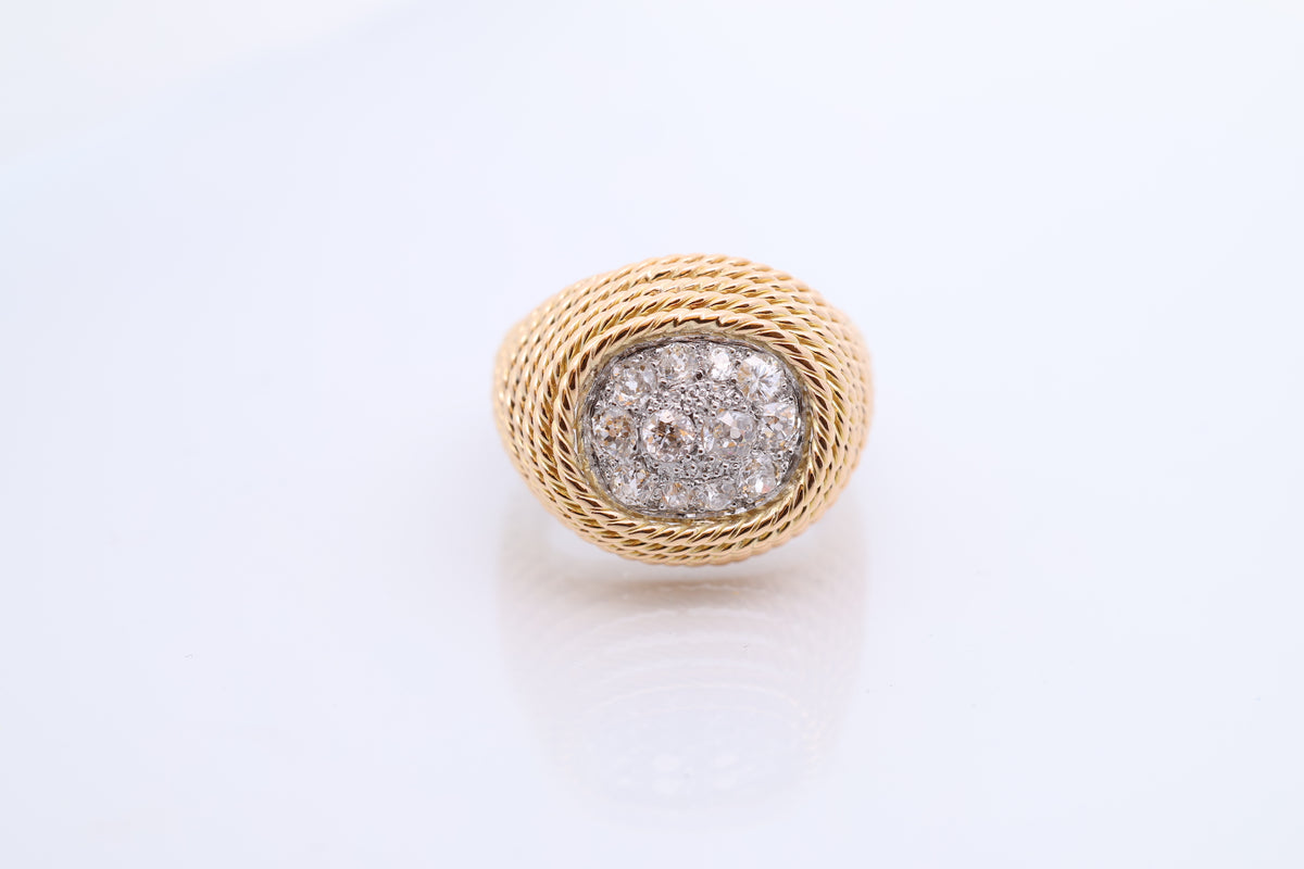 Bague Dôme en or jaune, platine et diamants