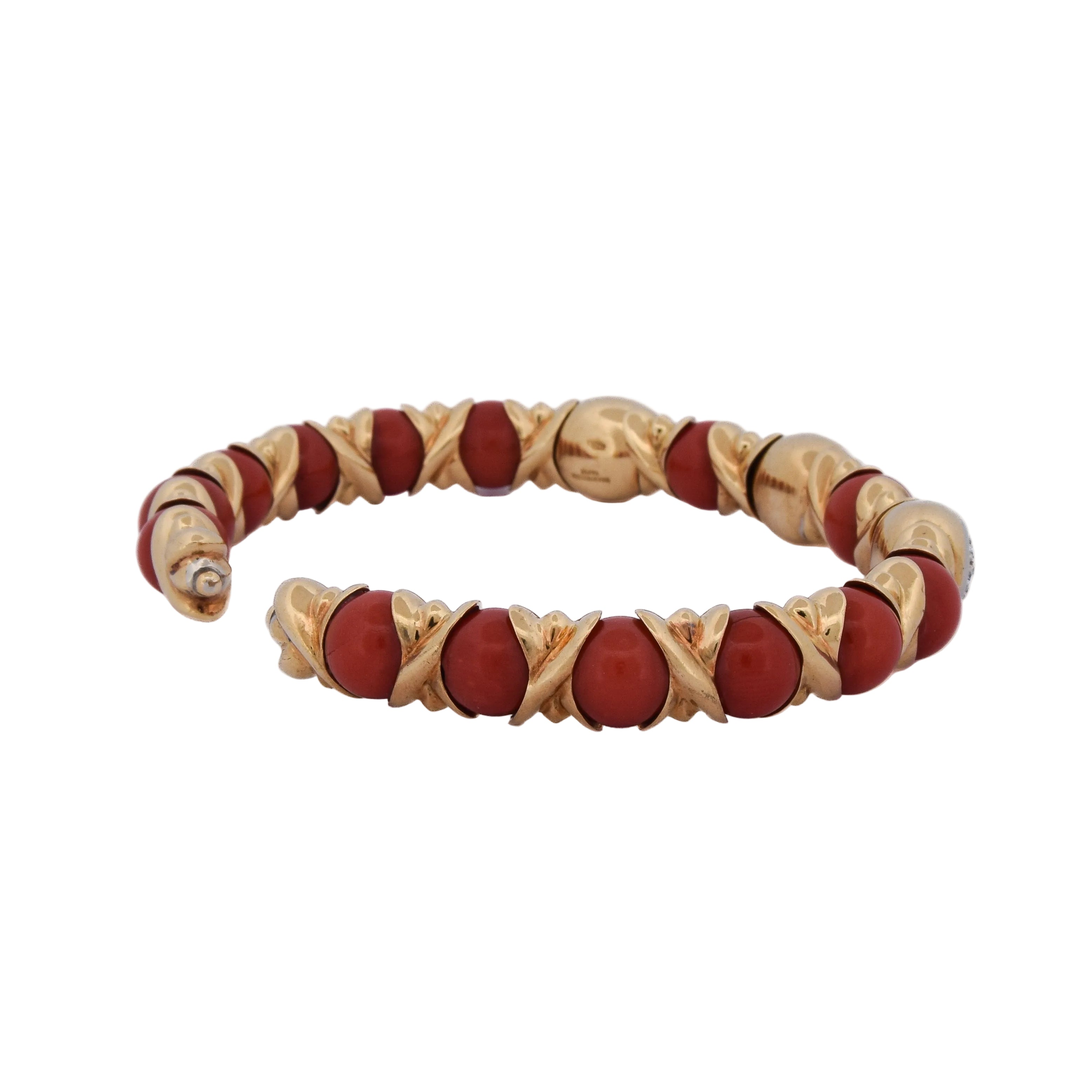 Bracelet Jonc CHANTECLER CAPRI en or jaune, corail et diamants