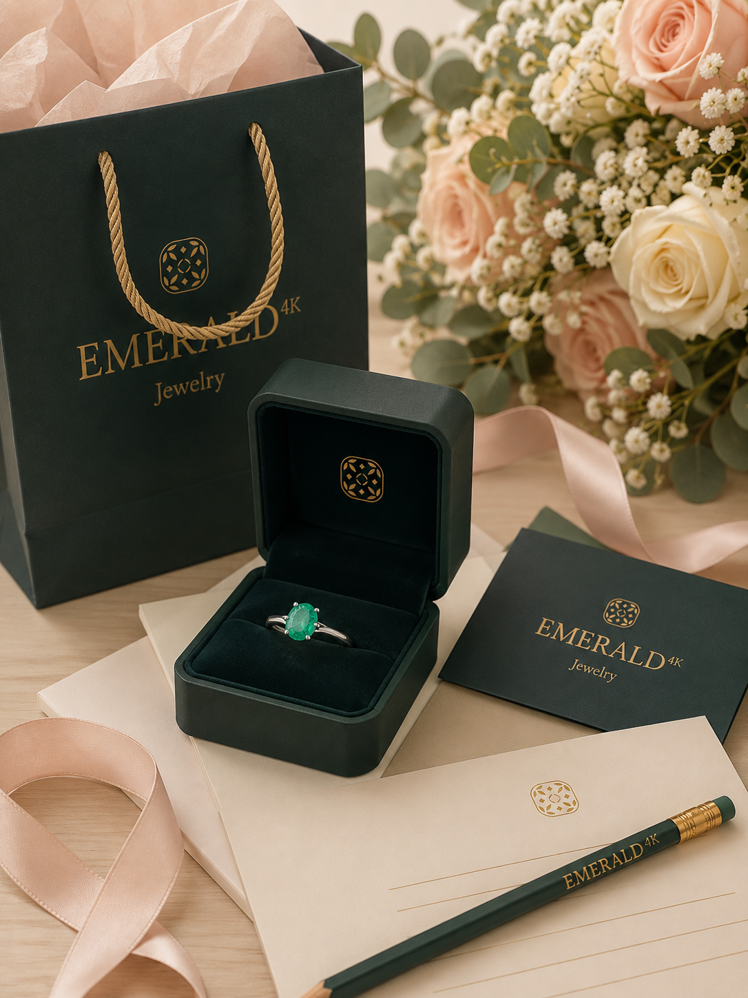 Bague Solitaire en or blanc et émeraude