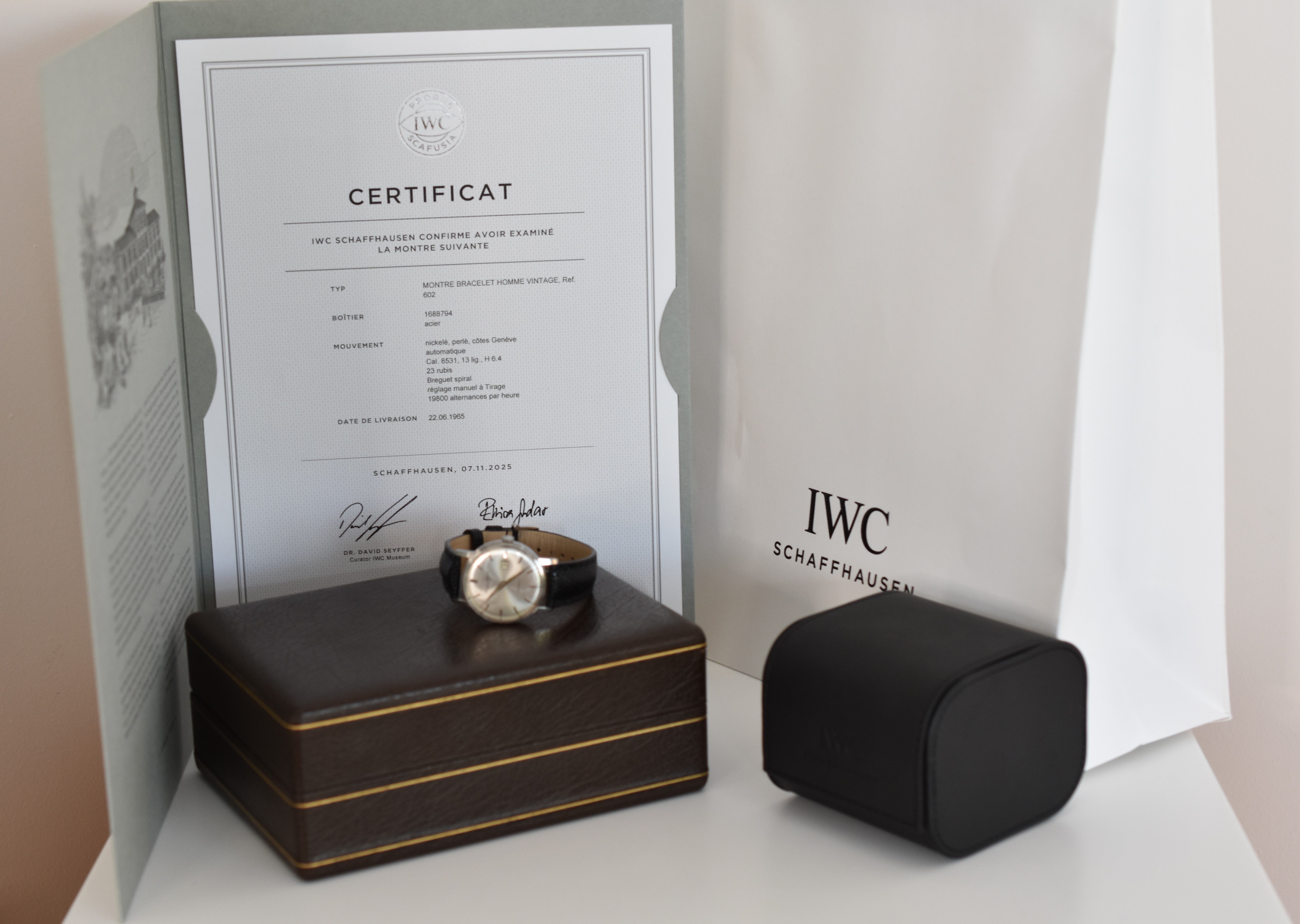 IWC Classique 1965, Calibre 8531 Pellaton, Réf. 602, full set avec certificat d'origine