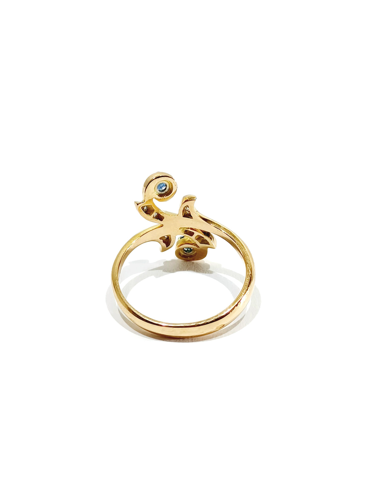 Bague Toi et Moi en or jaune, saphir, et diamants
