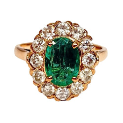 Bague Marguerite en or rose, émeraude et diamants
