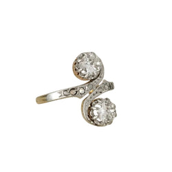 Bague Toi & Moi en or jaune, platine et diamants