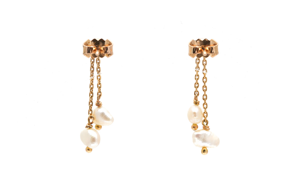 Boucles d'oreilles Pendantes en or jaune et perles