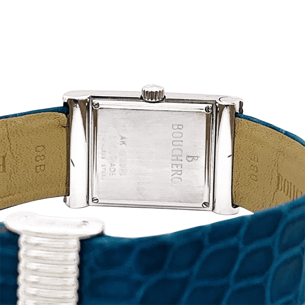 Montre Boucheron, "Reflet", acier sur cuir.