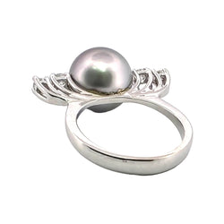 Bague Solitaire en or blanc, perle et diamants