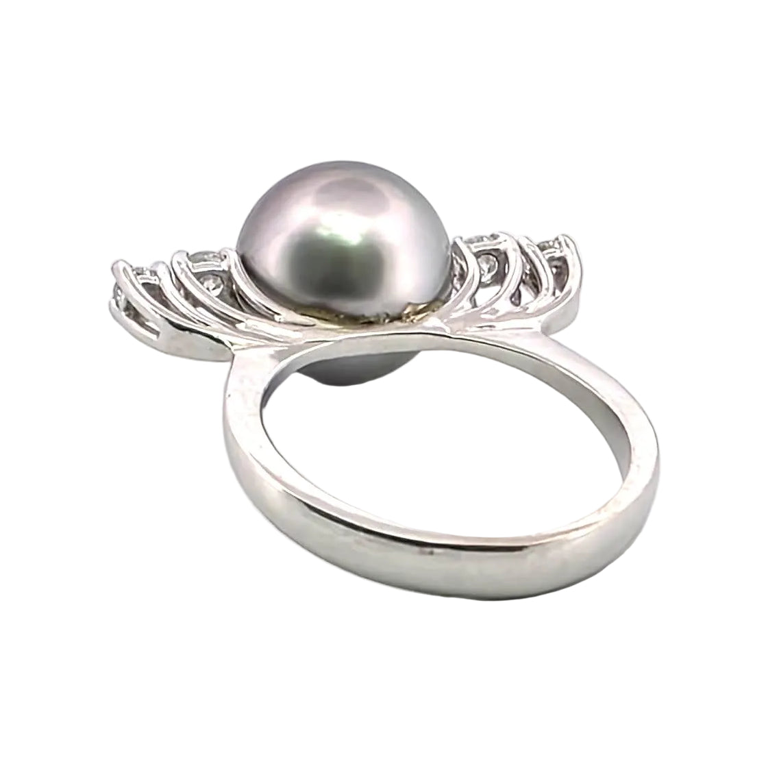 Bague Solitaire en or blanc, perle et diamants
