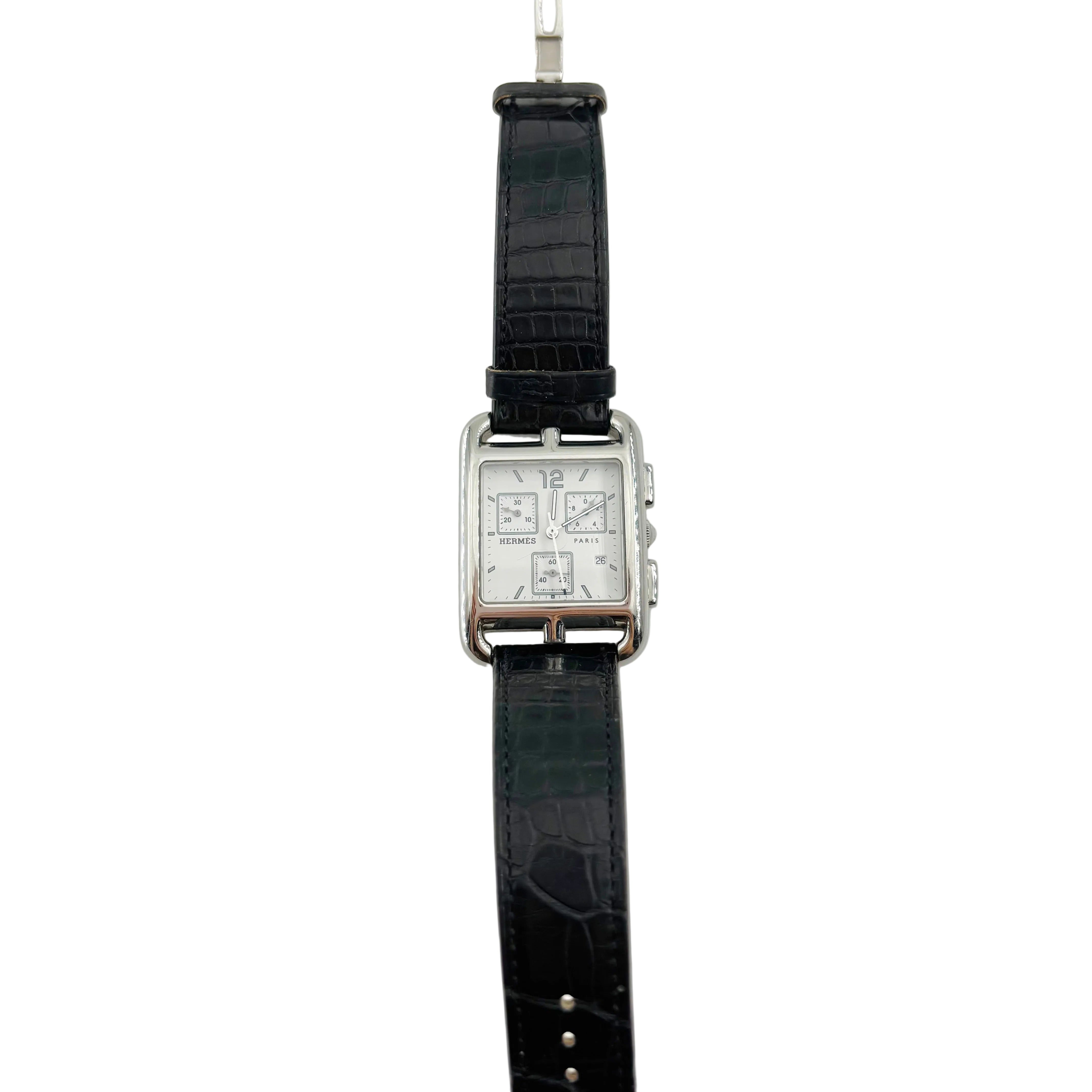 Montre HERMÈS "Cape Cod Chrono" en acier et cuir