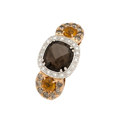 Bague Trilogie en or blanc, or rose, quartz, citrines et diamants