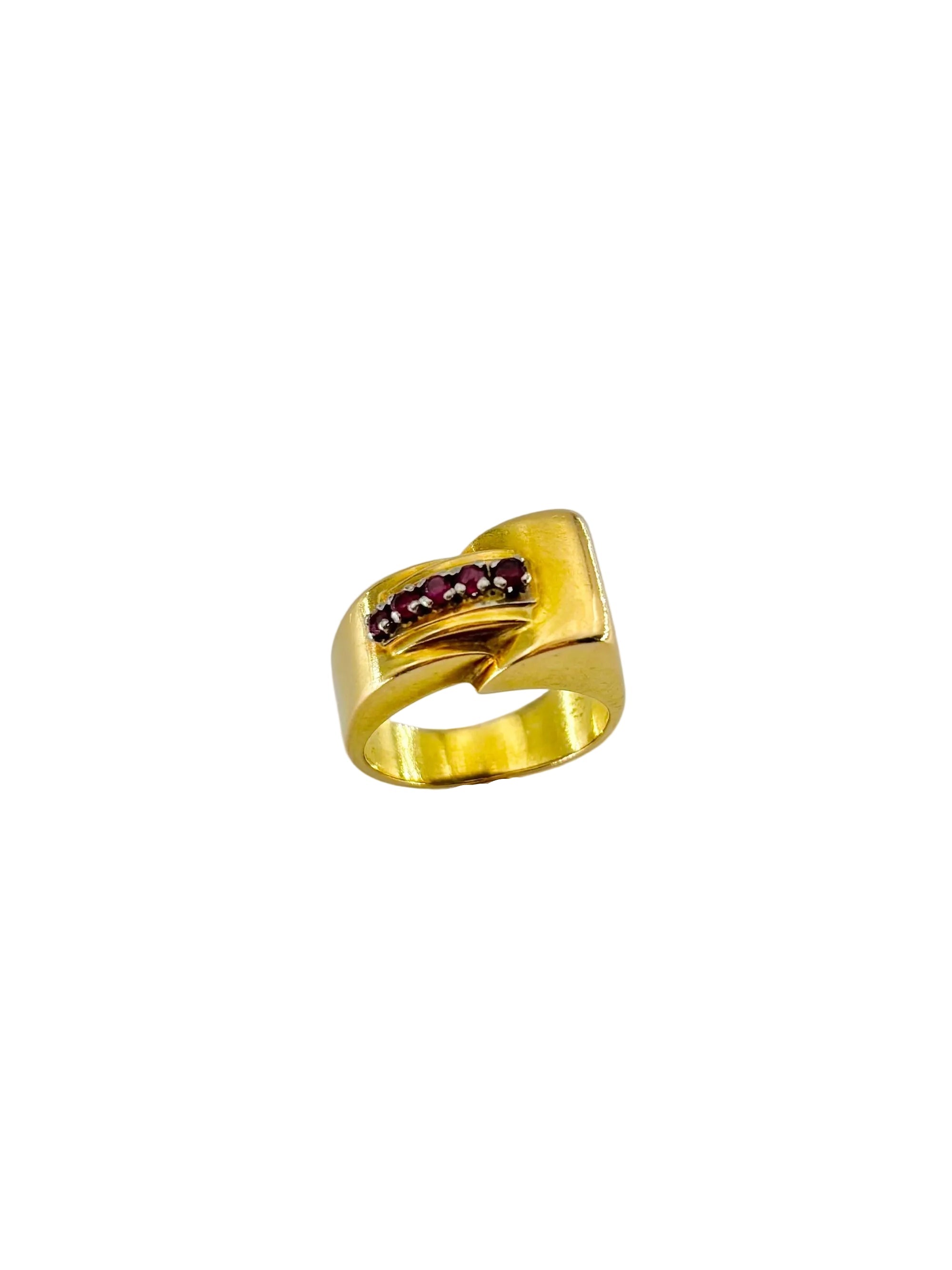 Bague Tank en or jaune et rubis