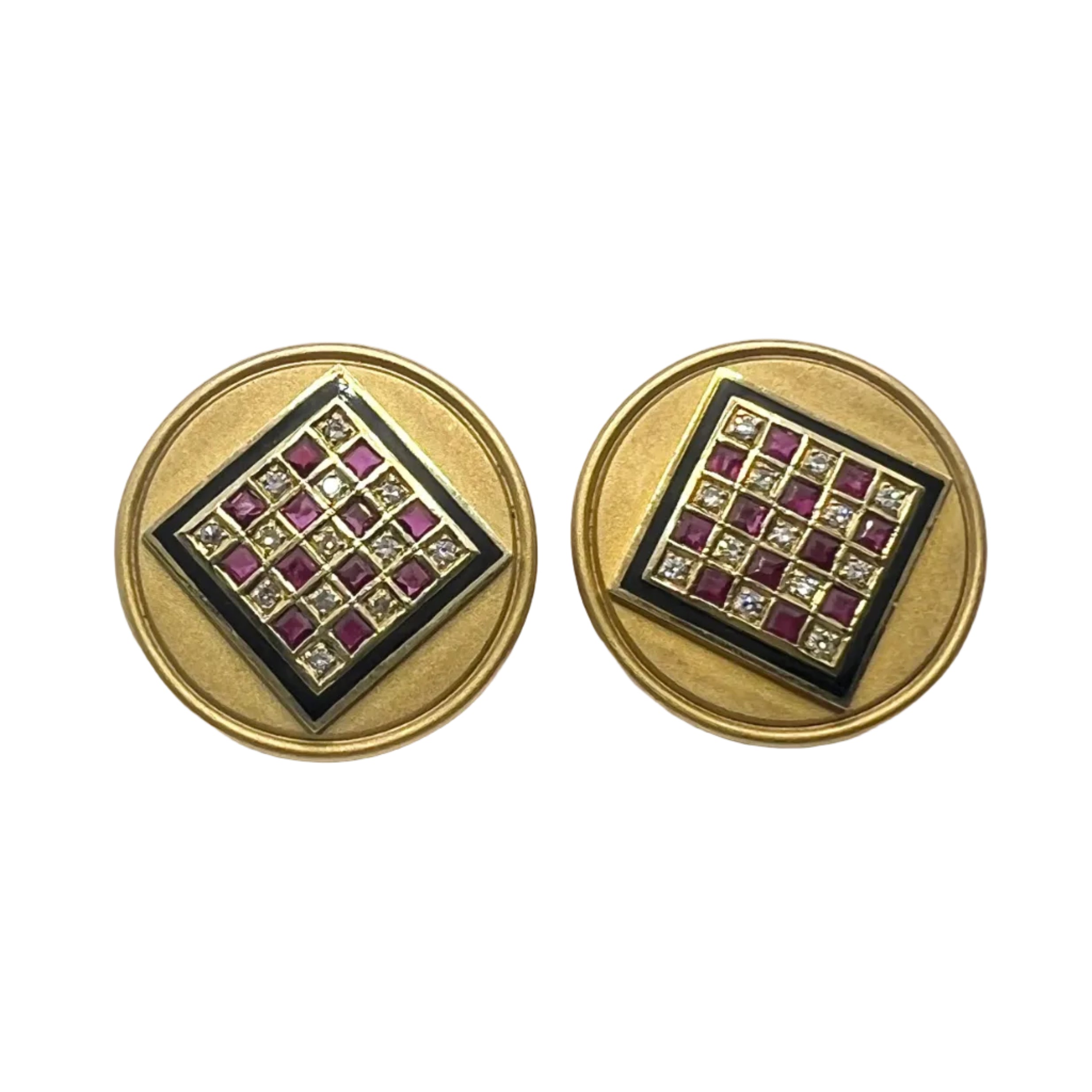 Boucles d'oreilles Clips en or jaune, rubis et diamants