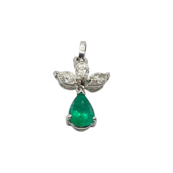 Collier Pendentif en or blanc, émeraude et diamants