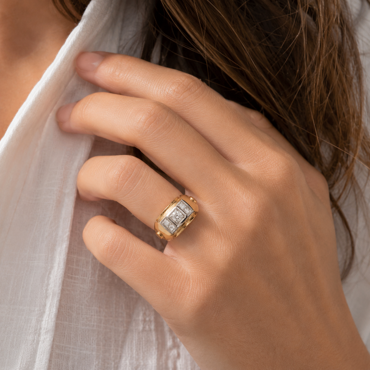 Bague Tank en or rose et diamants